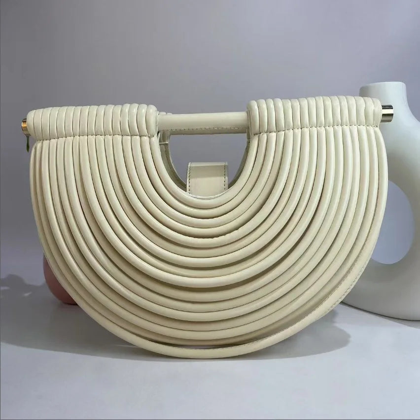 Gold Handwoven Noodle Hobo Bag – Luxury Half Round Evening Clutch