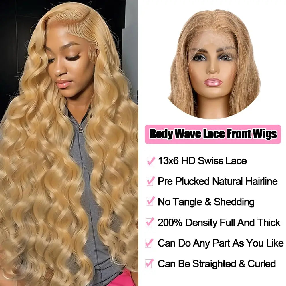 27 Honey Blonde Body Wave Wig - 13x4/13x6 HD Lace 180-250% Density