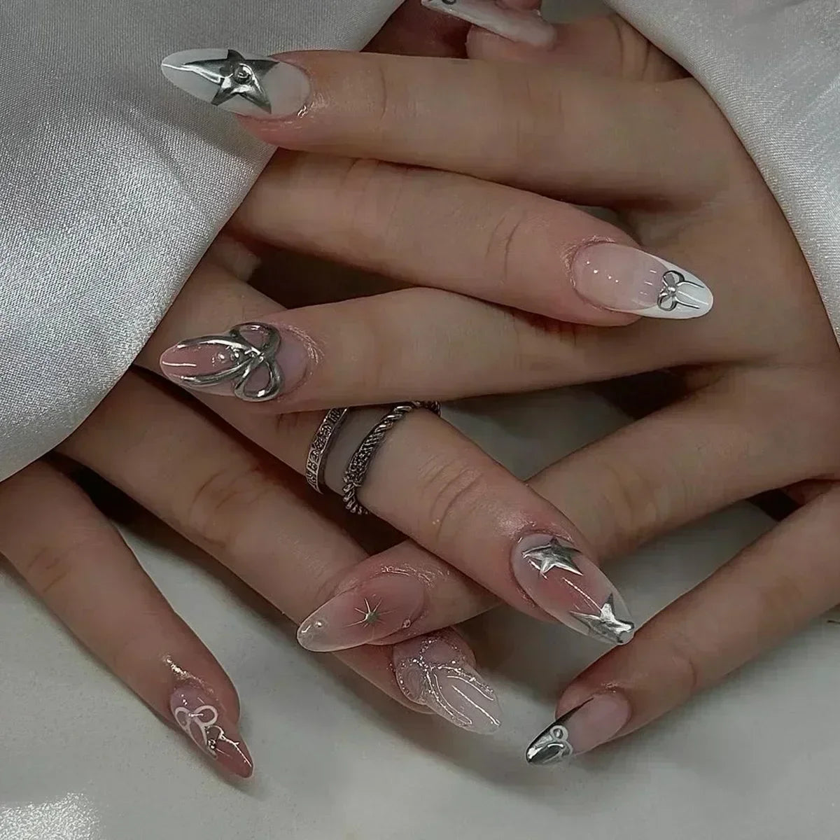 3D Love Glitter Pink Almond Press-On Nails (24pcs)