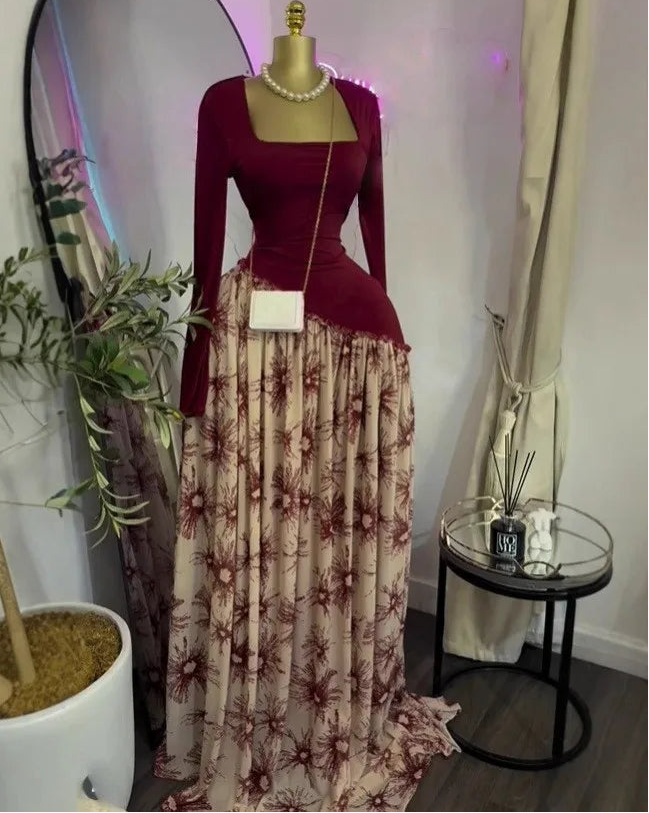 Printed Flare Sleeve Maxi Dress