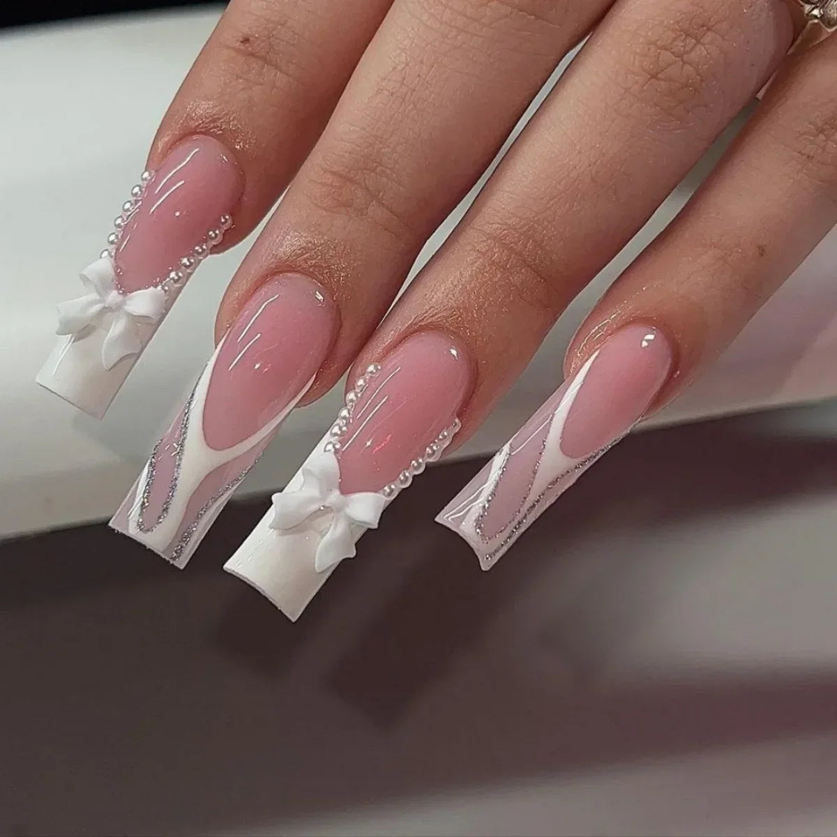 Diamond & Gold Butterfly Press-On Nails – 24pcs Long Elegant Acrylic