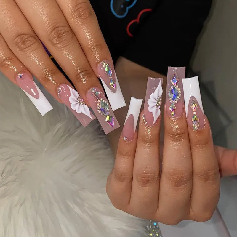 Pink Butterfly Glitter Press-On Nails - French Ballet