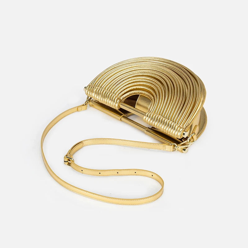 Gold Handwoven Noodle Hobo Bag – Luxury Half Round Evening Clutch