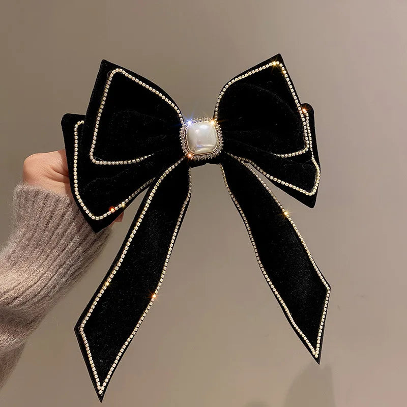 Jewelled Bow Spring Hair Clips – Korean-Inspired Glam Accessories
