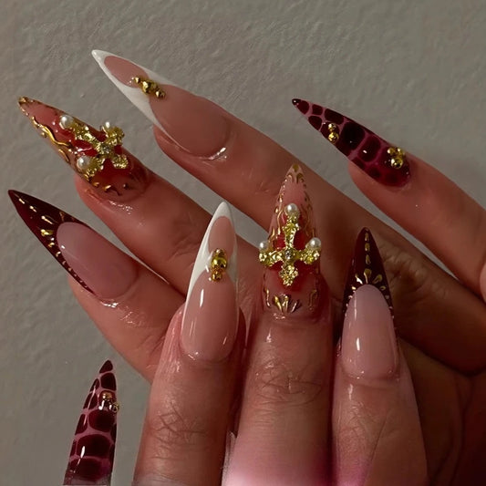 Metallic Gold Leopard Almond Press-On Nails (24pcs)