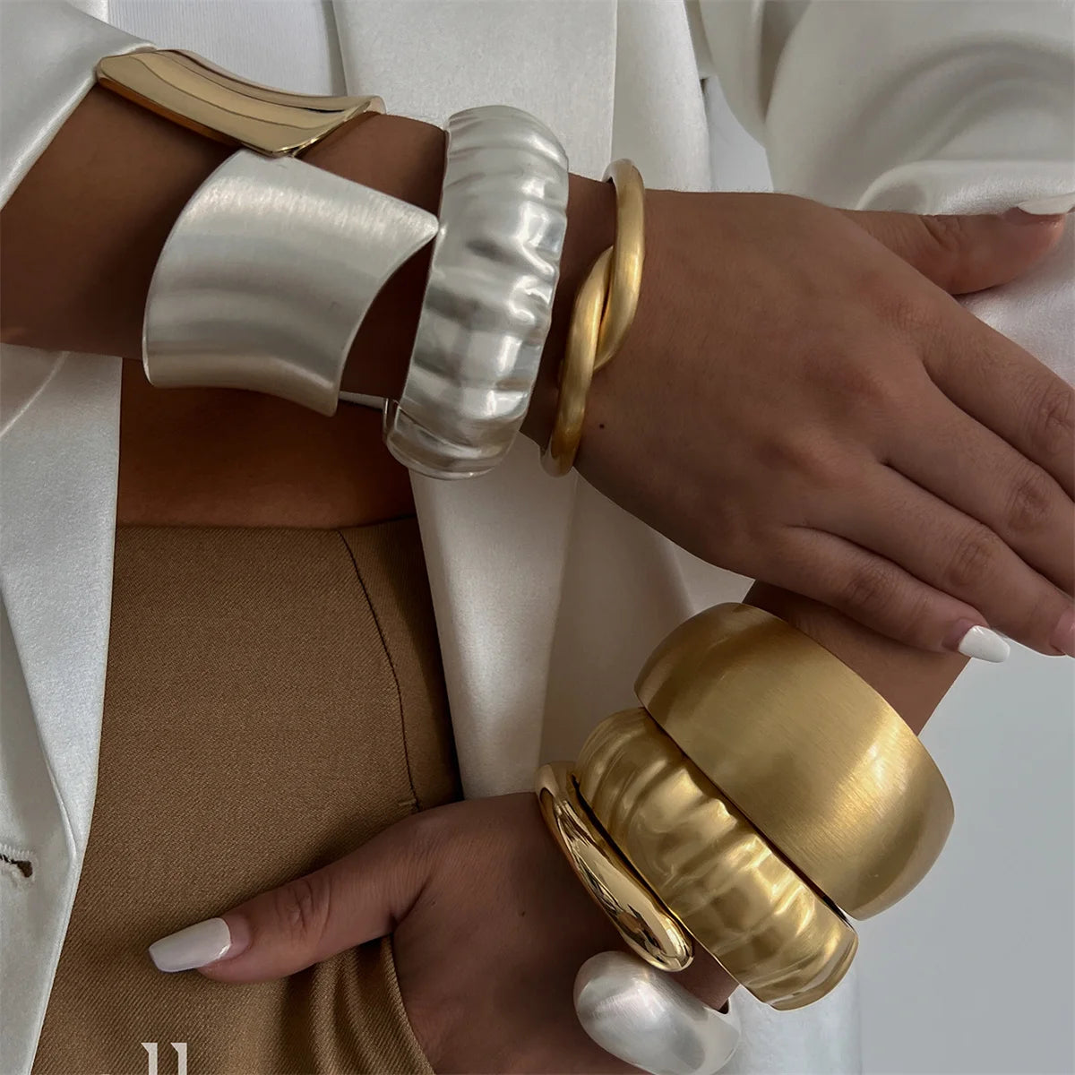 Punk Matte Chunky Open Bangle – Heavy Metal Geometric Cuff Bracelet