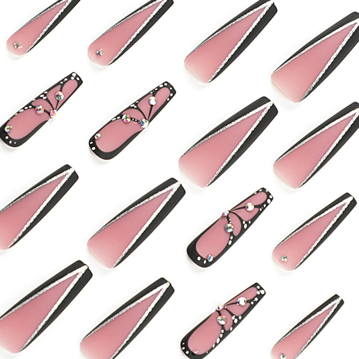 Pink Butterfly Glitter Press-On Nails - French Ballet