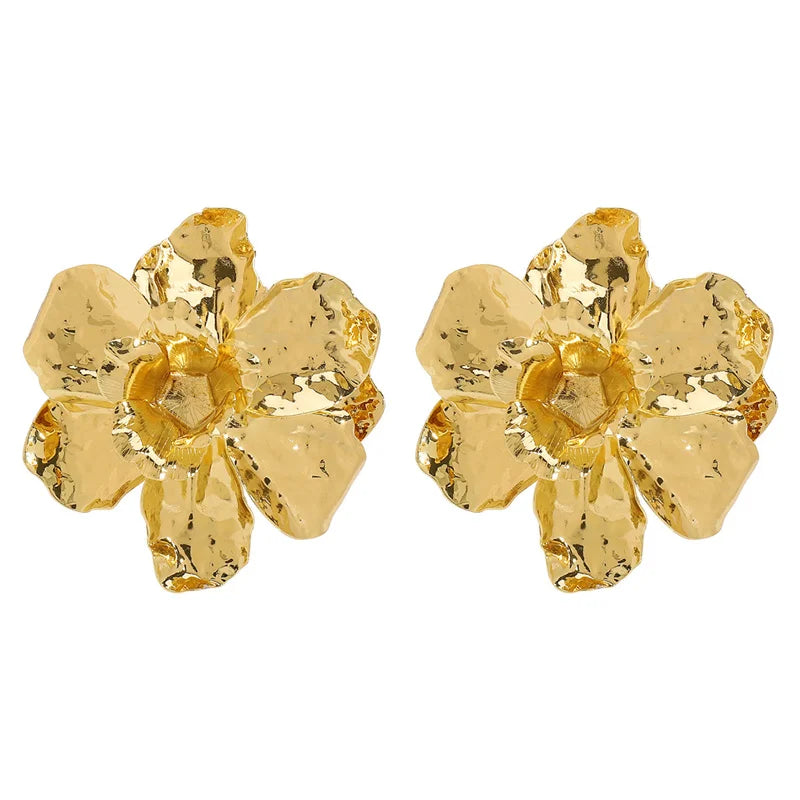 Metallic Folded Flower Drop Earrings