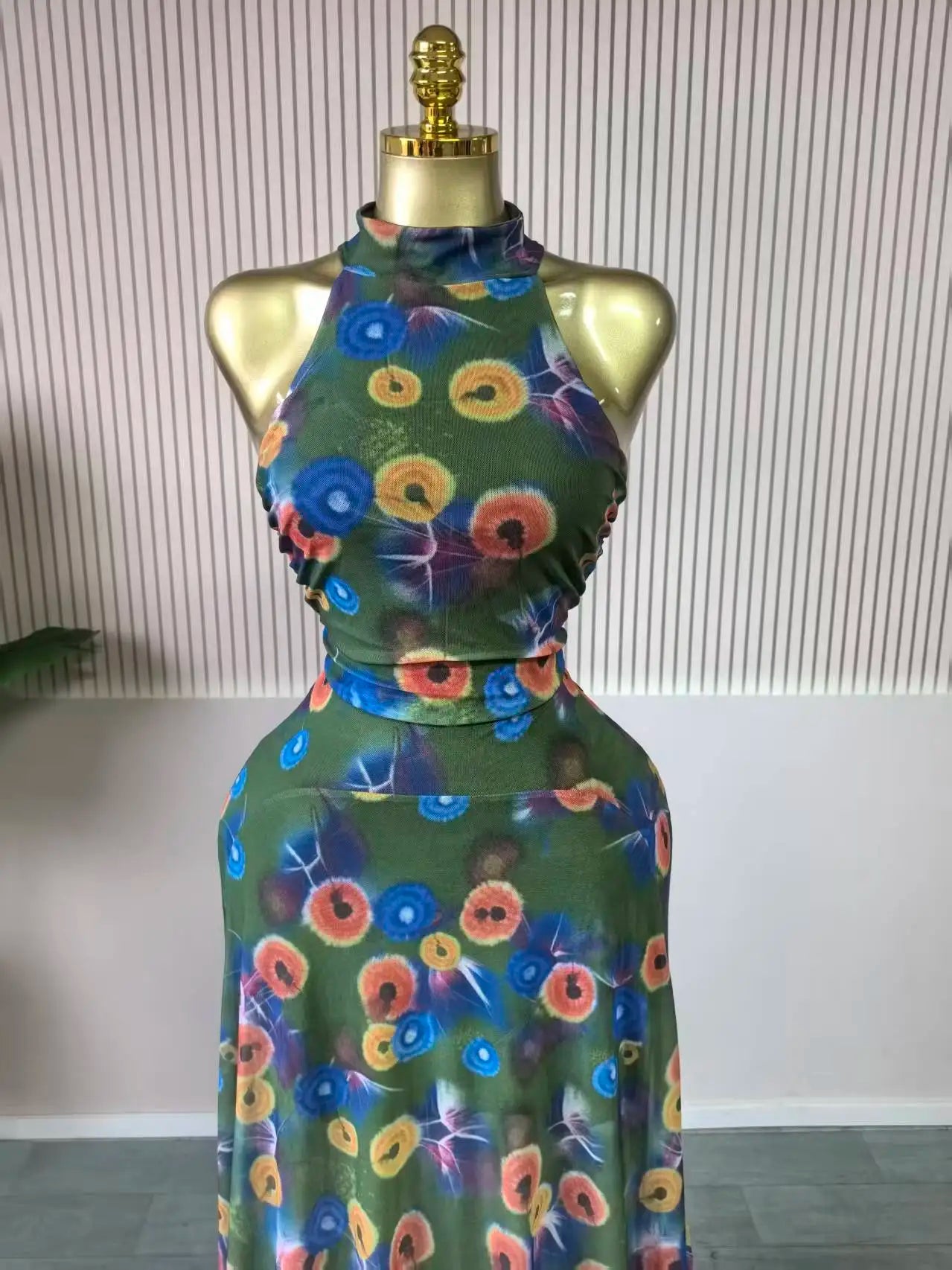 Sleeveless Mermaid Maxi Dress – Floral Print Floor-Length Evening Dress