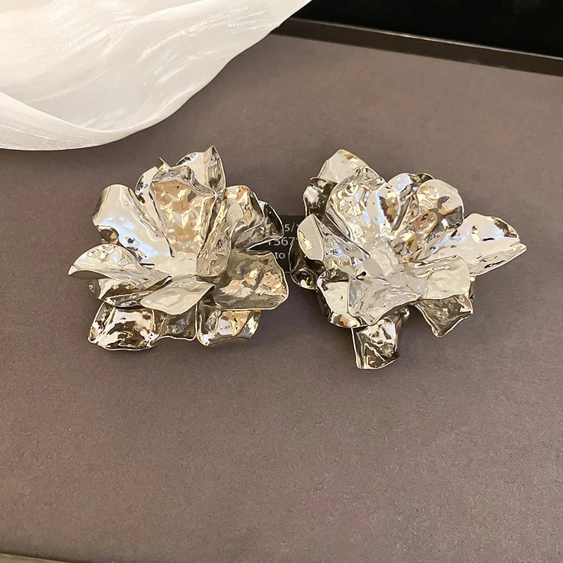 Metallic Folded Flower Drop Earrings