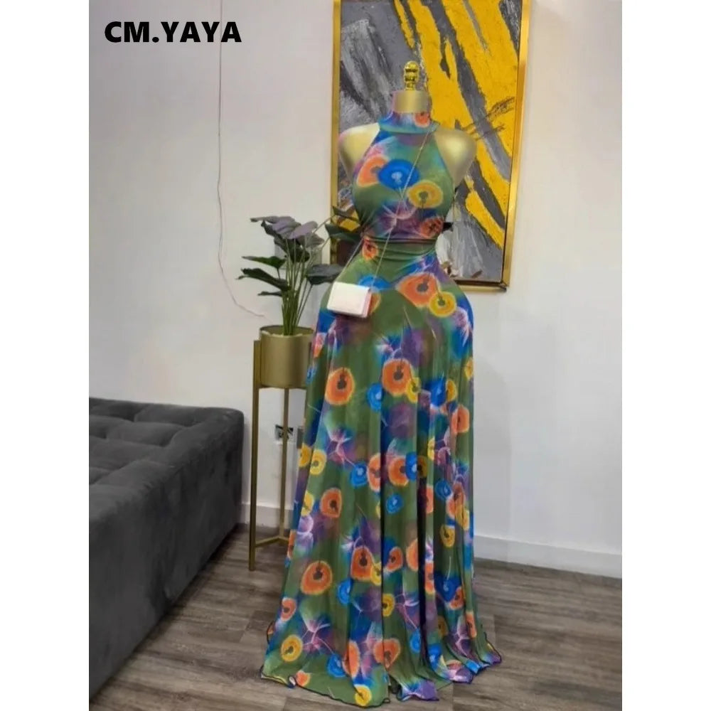Sleeveless Mermaid Maxi Dress – Floral Print Floor-Length Evening Dress