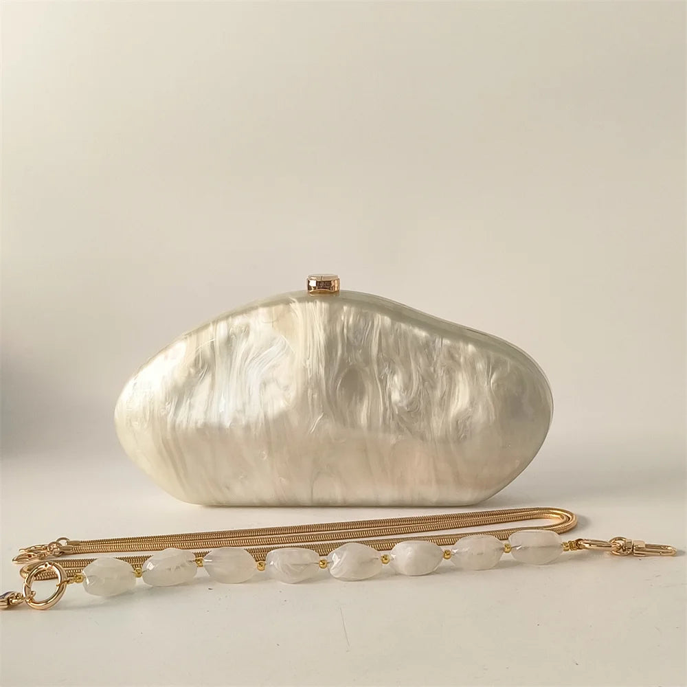 Ivory Shell Box Clutch – Handmade European Shoulder Bag