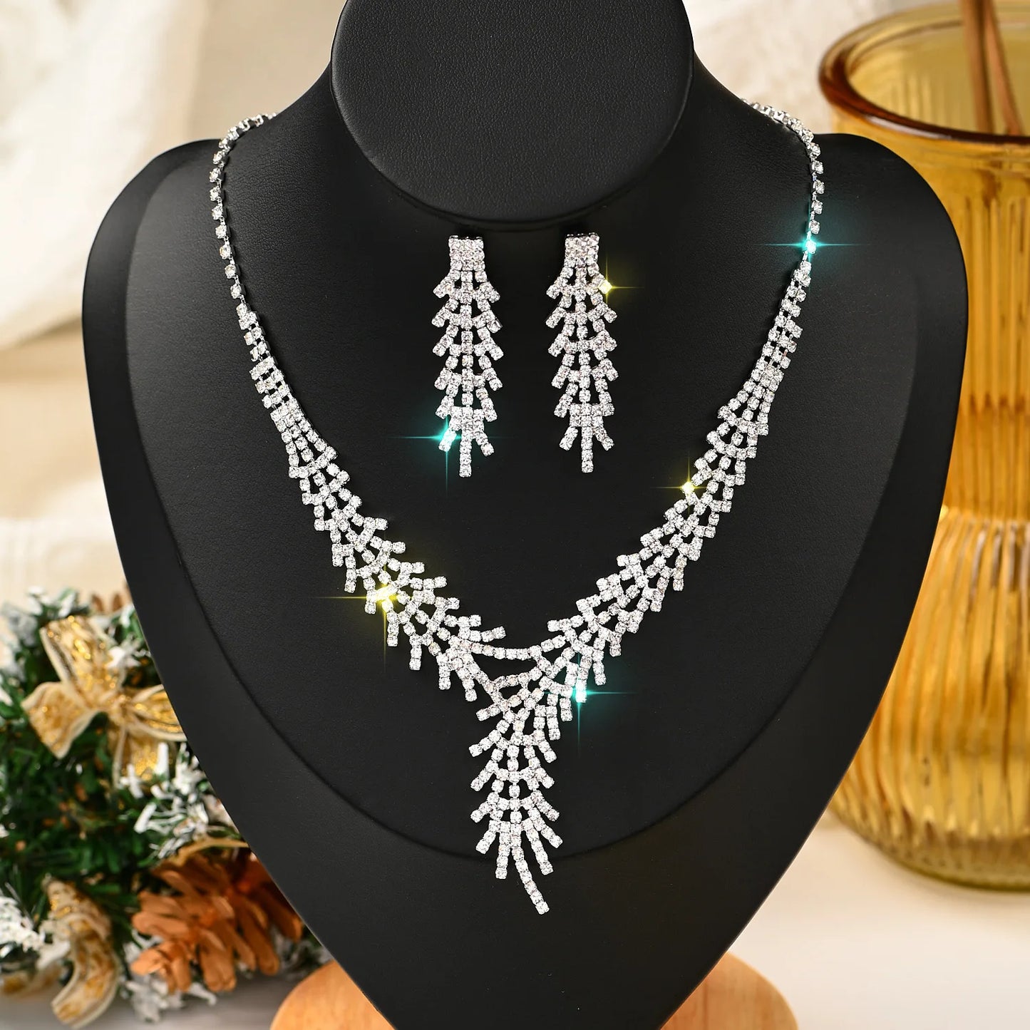 Rhinestone Claw Chain BBridal Set – Necklace & Earrings Wedding Jewellery