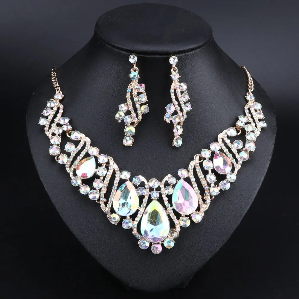 Crystal Gold Bridal Jewellery Set – Necklace & Earrings