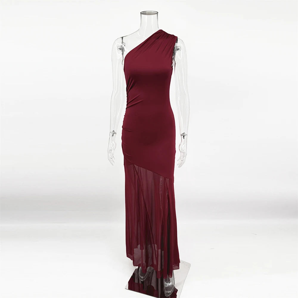 Off-Shoulder Sheer Maxi Dress – Backless Evening Gown