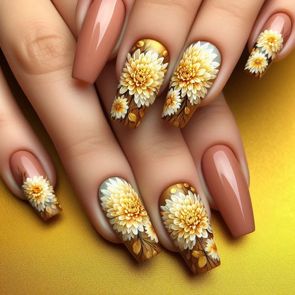 Diamond & Gold Butterfly Press-On Nails – 24pcs Long Elegant Acrylic