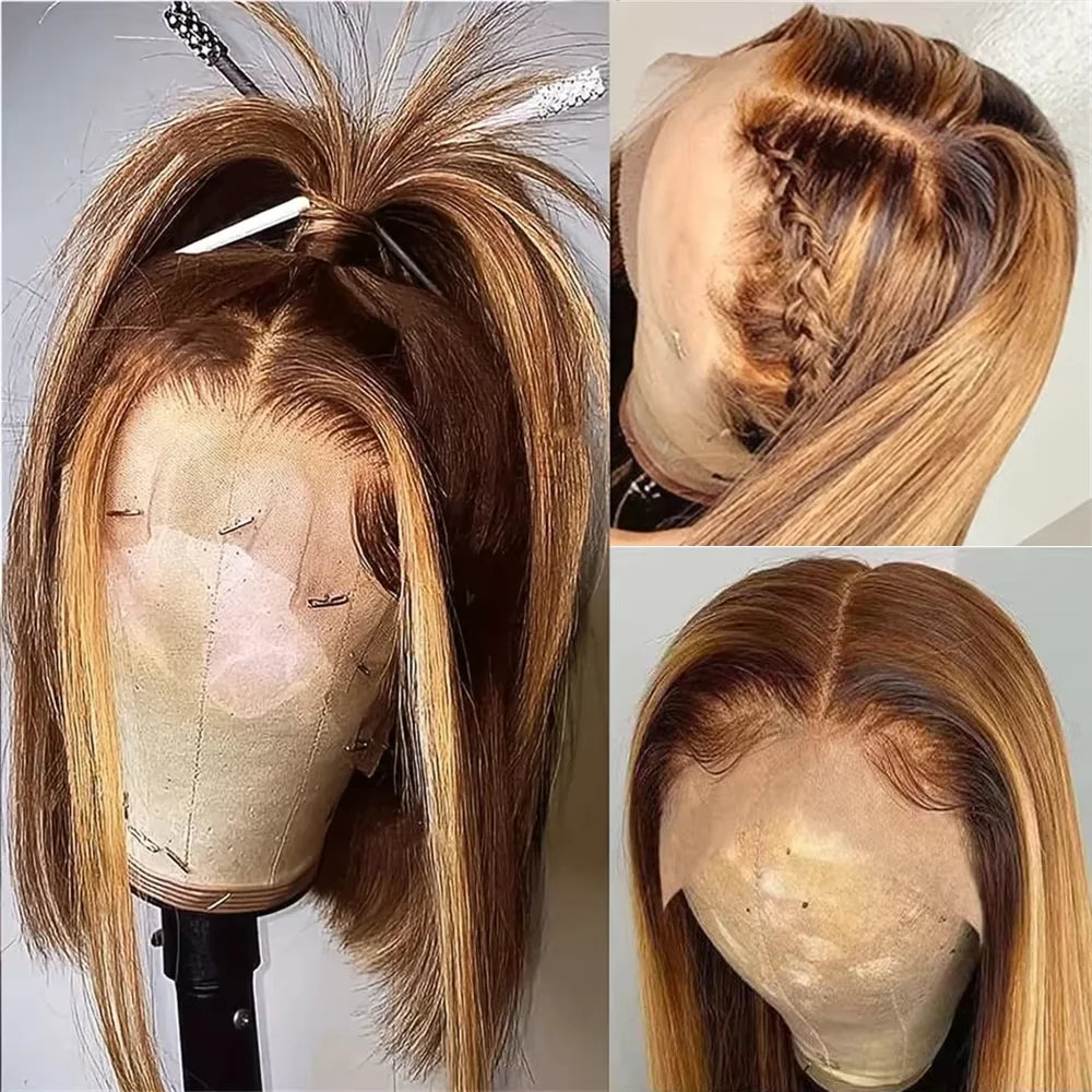 Highlight Blonde Short Bob Wig - 13x4 Lace Front 180-200% Density Human Hair