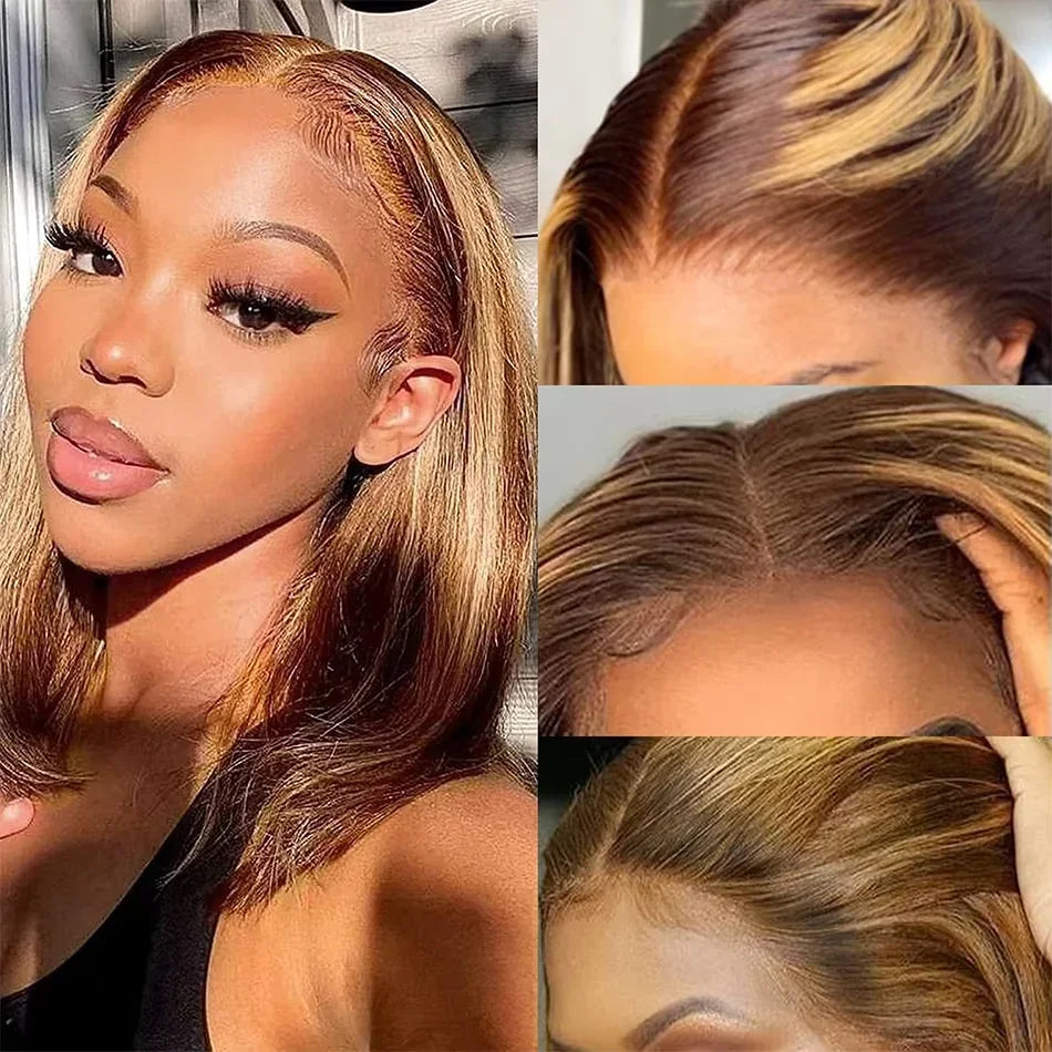 Highlight Blonde Short Bob Wig - 13x4 Lace Front 180-200% Density Human Hair