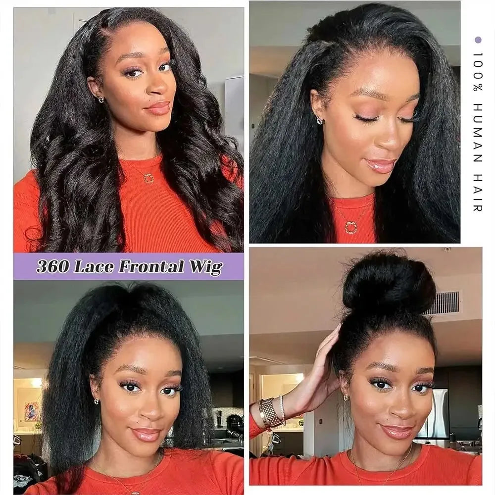 360 Invisi Strap Kinky Straight Wig - Full Lace Yaki 200% Density