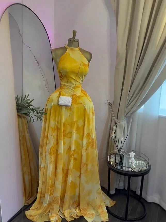 Sleeveless Mermaid Maxi Dress – Floral Print Floor-Length Evening Dress