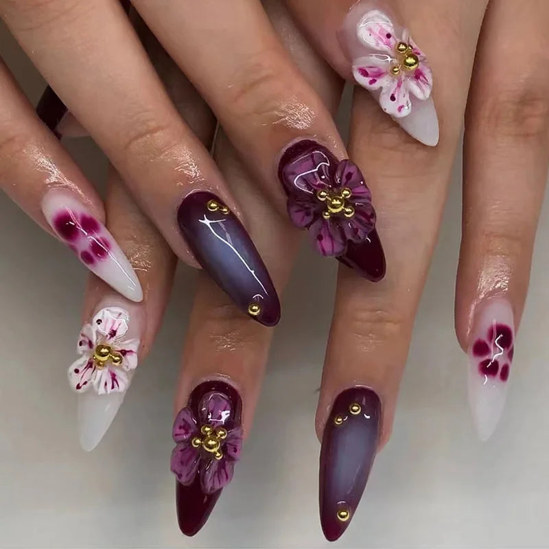 3D Love Glitter Pink Almond Press-On Nails (24pcs)