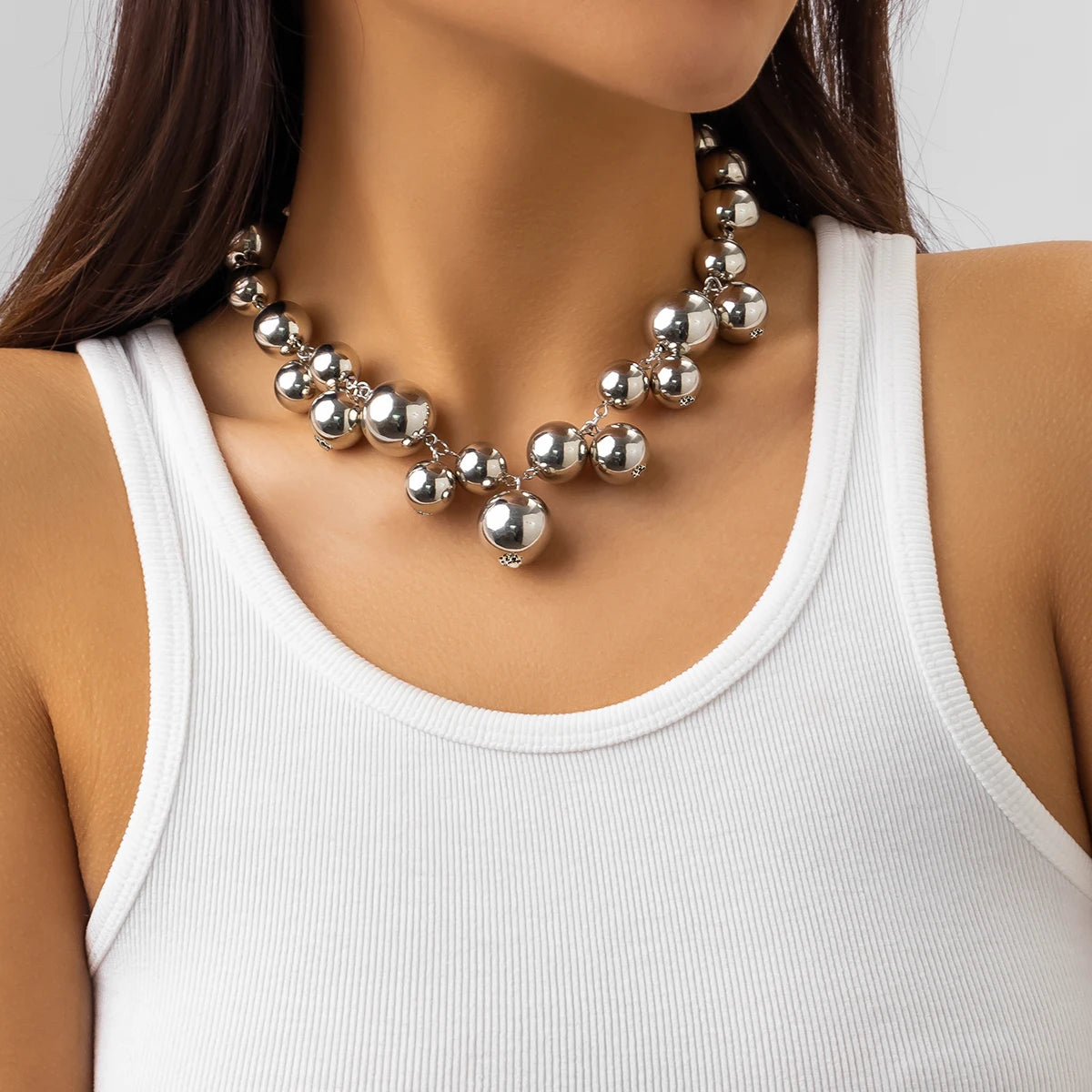 Chunky Acrylic Ball Bead Choker – Exaggerated Grunge Statement Necklace