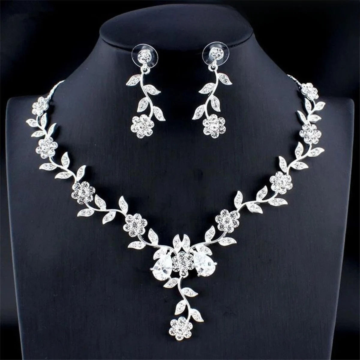 Rhinestone Claw Chain BBridal Set – Necklace & Earrings Wedding Jewellery