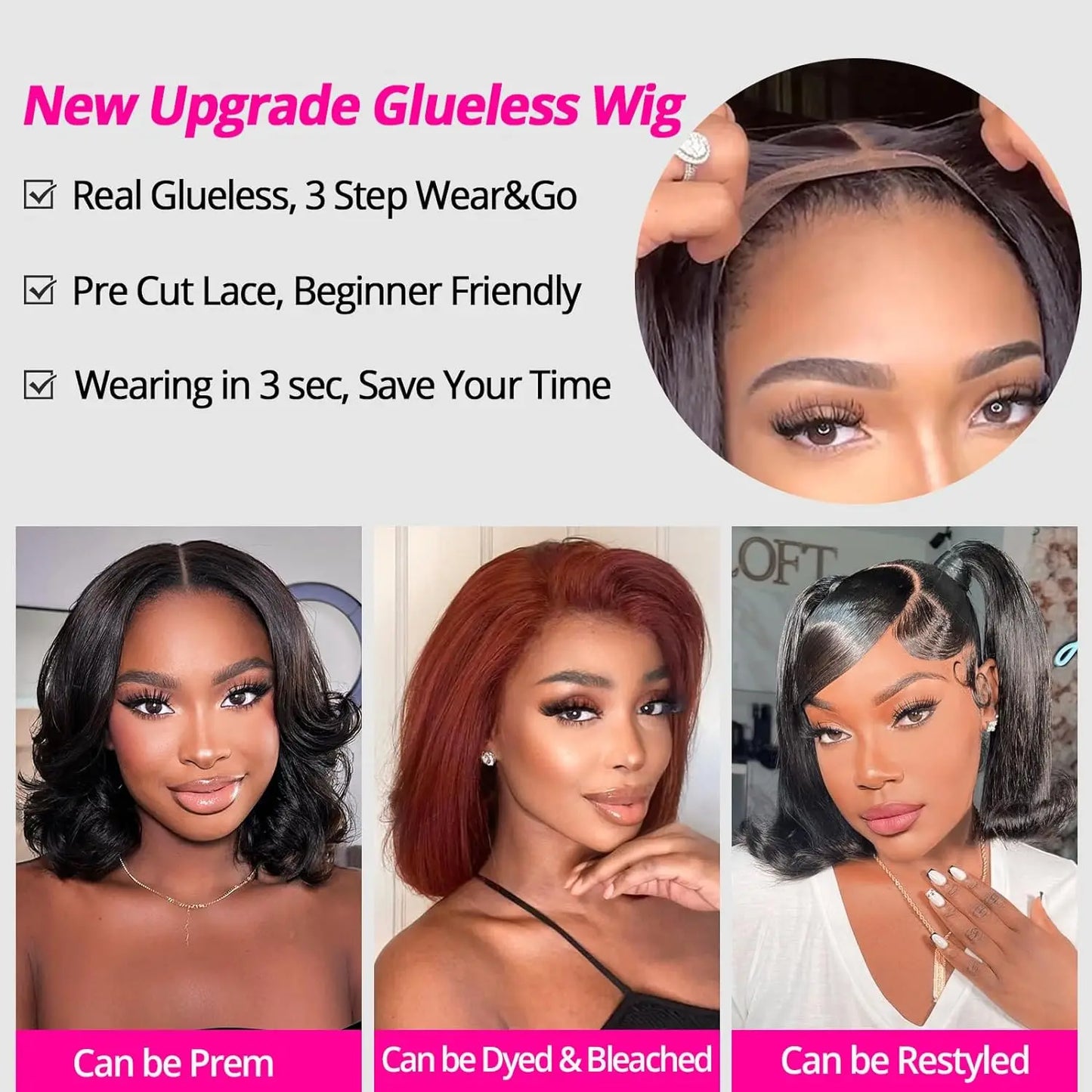Put On & Go Glueless Straight Bob Wig - Pre Cut 150% Density