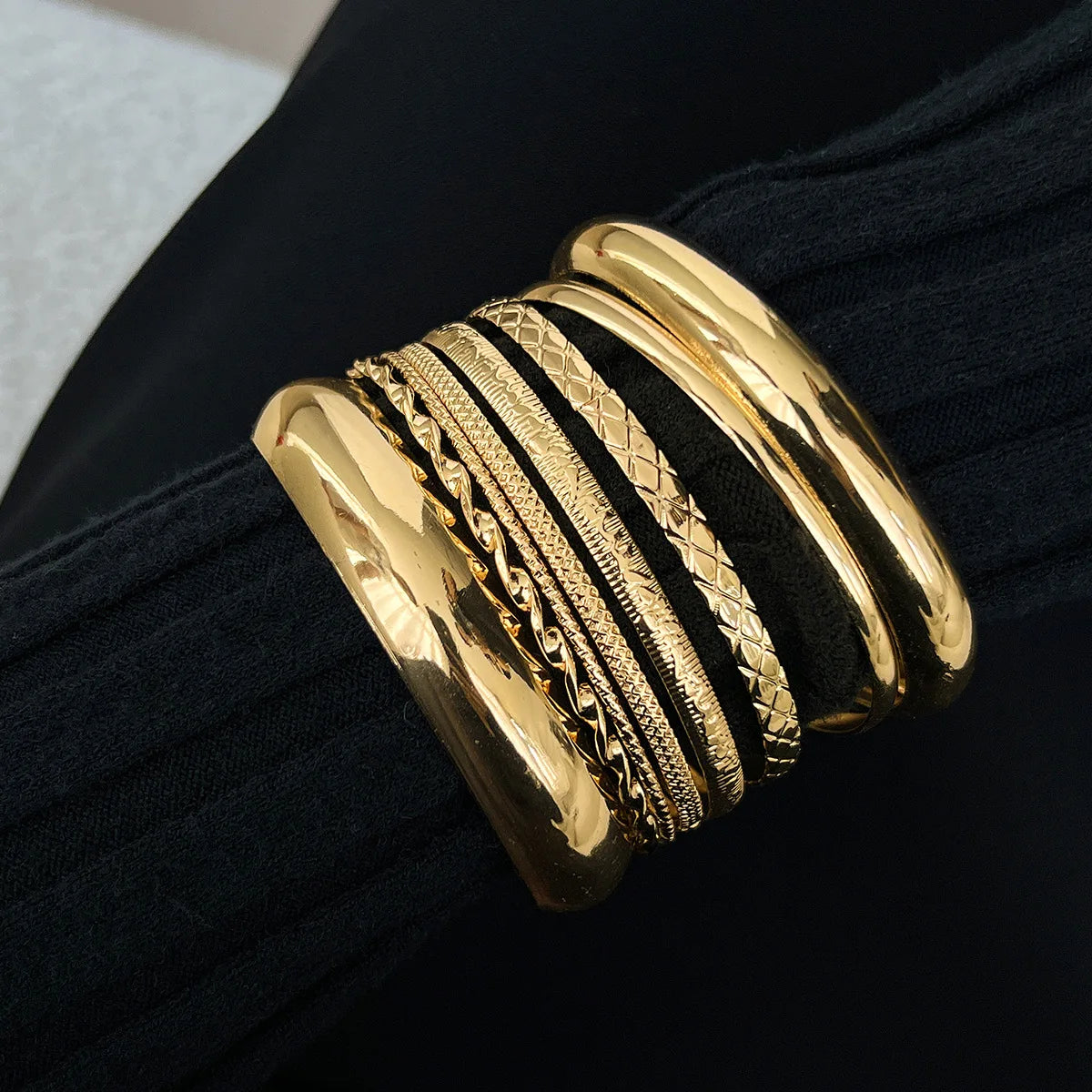 Luxe Twisted Texture Stacking Bangle Set (8 Pieces)