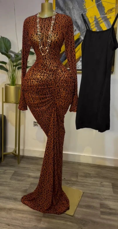 Mesh Bodycon Flare Sleeve Maxi Dress