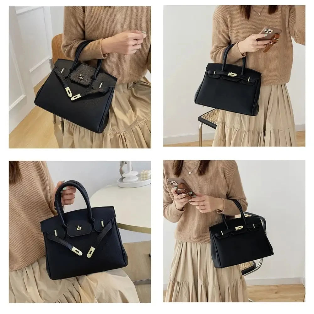 Belted Leather Clasp Tote