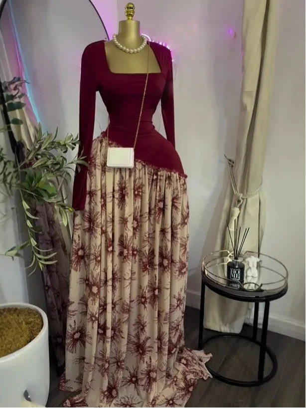 Printed Flare Sleeve Maxi Dress