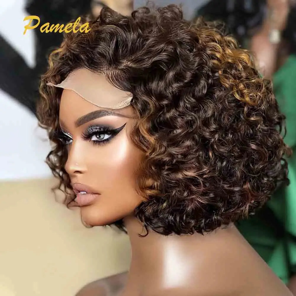 Highlight Blonde Short Bob Wig - Curly 13x4/5x5 Lace 180-250% Density