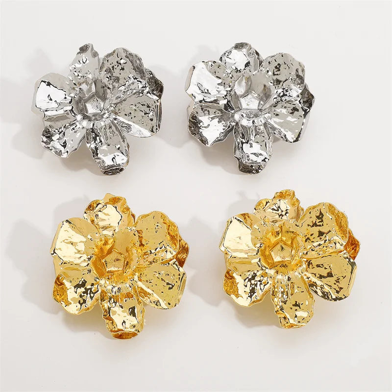Metallic Folded Flower Drop Earrings
