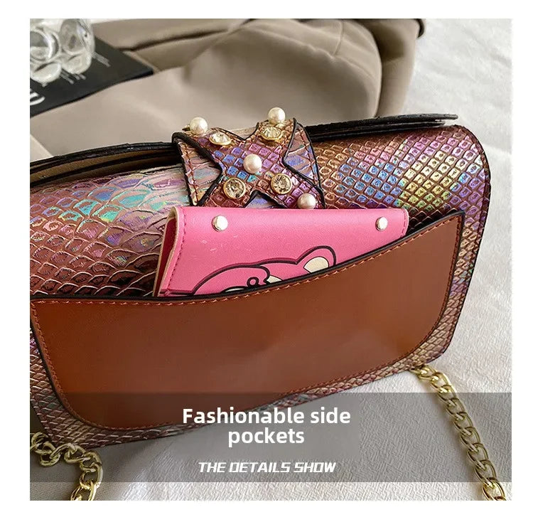 Dragonfly Wing Pearl Rivet Crossbody Bag