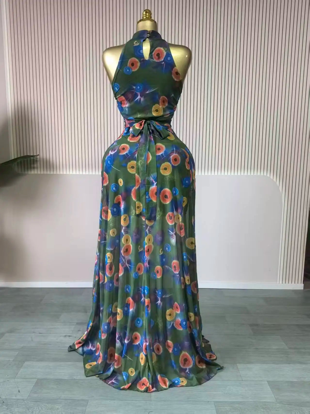 Sleeveless Mermaid Maxi Dress – Floral Print Floor-Length Evening Dress