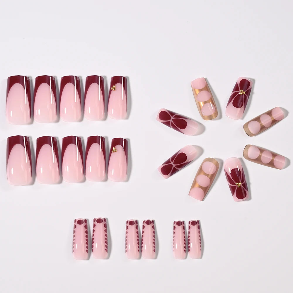 Retro Floral Gold Coffin Press-On Nails (24pcs)