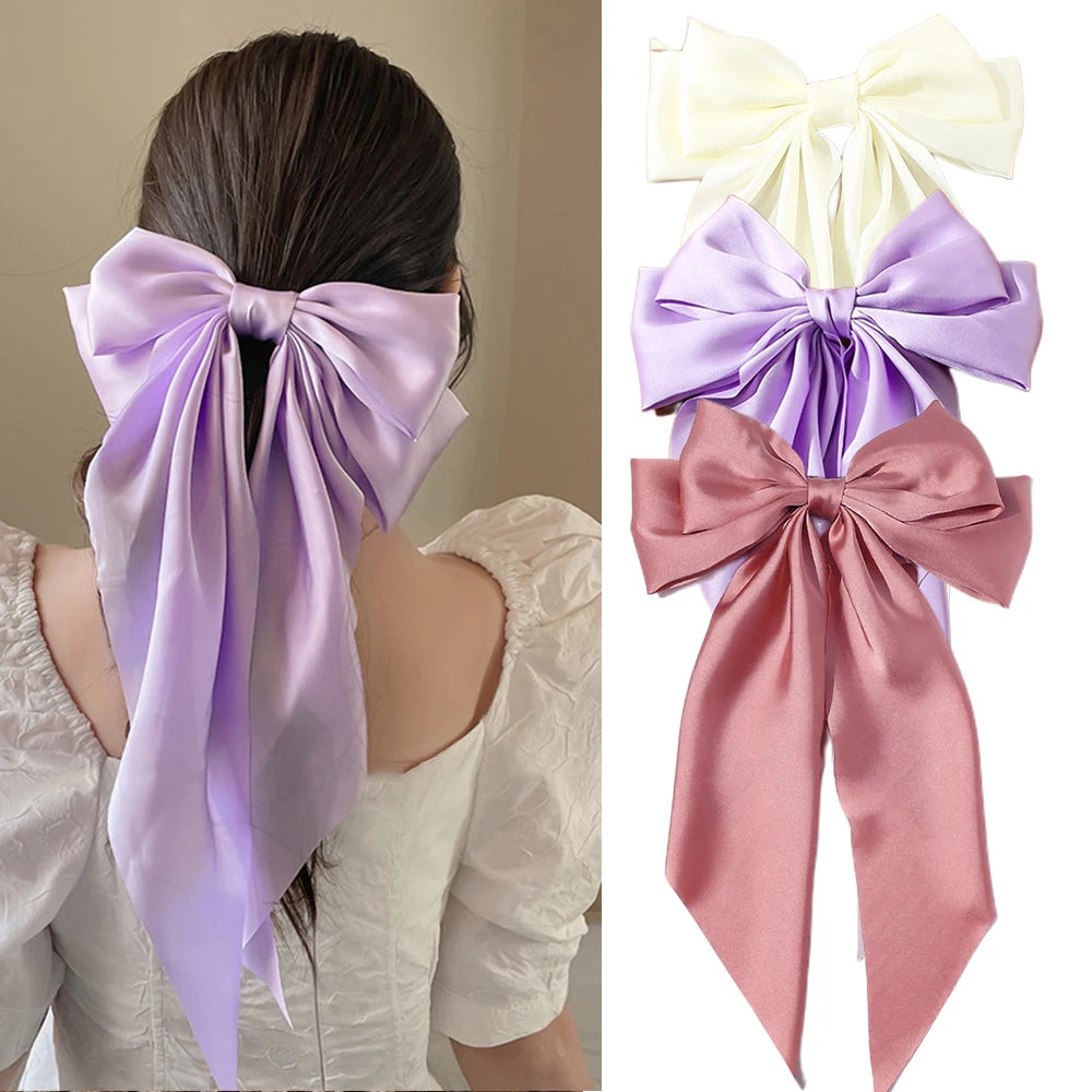 Minimalist Silk Bow Hair Clips – Set of 3 Elegant Barrettes