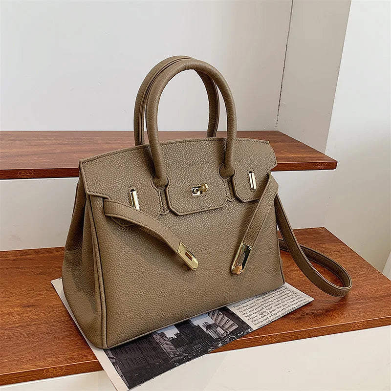 Belted Leather Clasp Tote