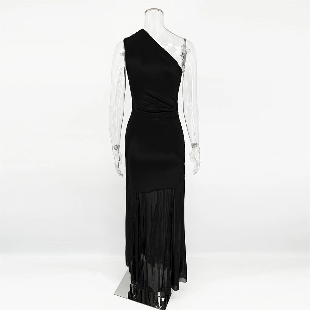 Off-Shoulder Sheer Maxi Dress – Backless Evening Gown