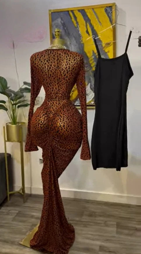 Mesh Bodycon Flare Sleeve Maxi Dress