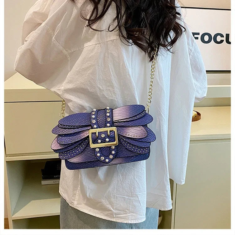 Dragonfly Wing Pearl Rivet Crossbody Bag