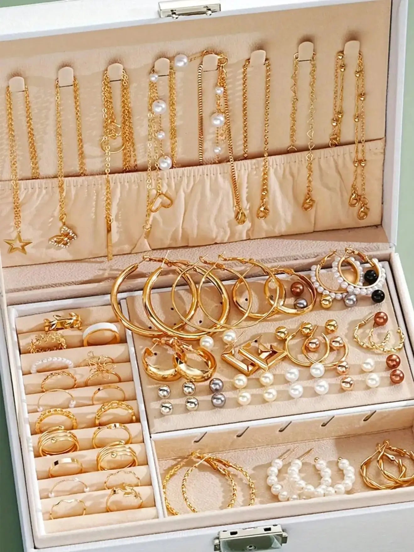 86pc Pearl Jewellery Set – Necklace, Earrings, Ear Studs & Rings Collection