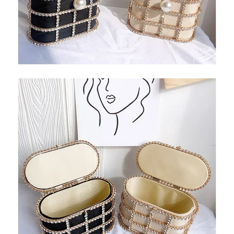 Luxe Pearl & Diamond Metallic Evening Bag