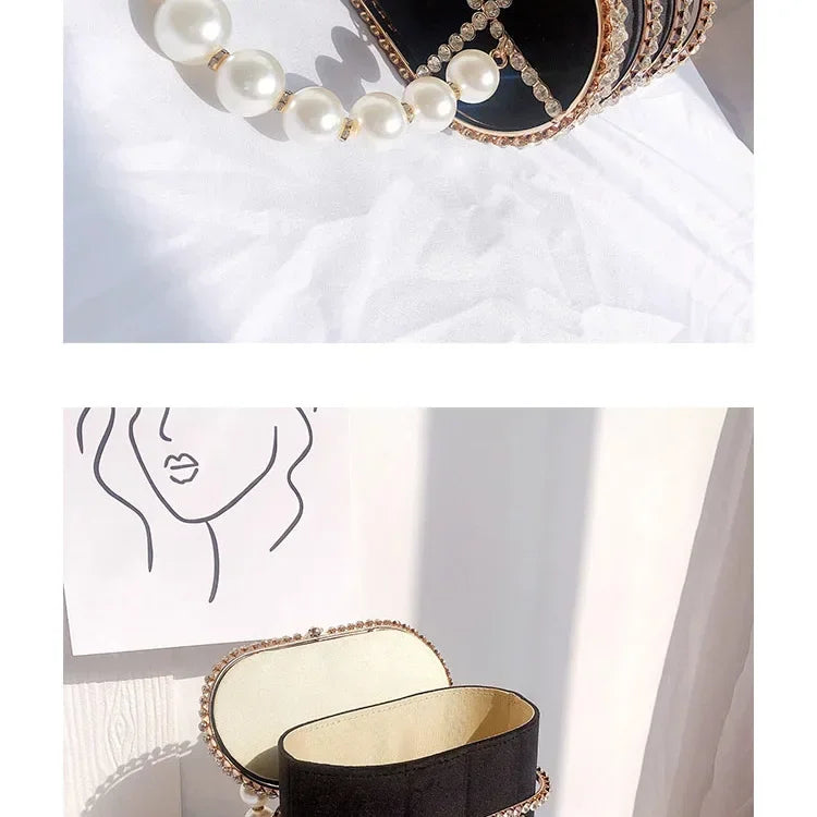 Luxe Pearl & Diamond Metallic Evening Bag