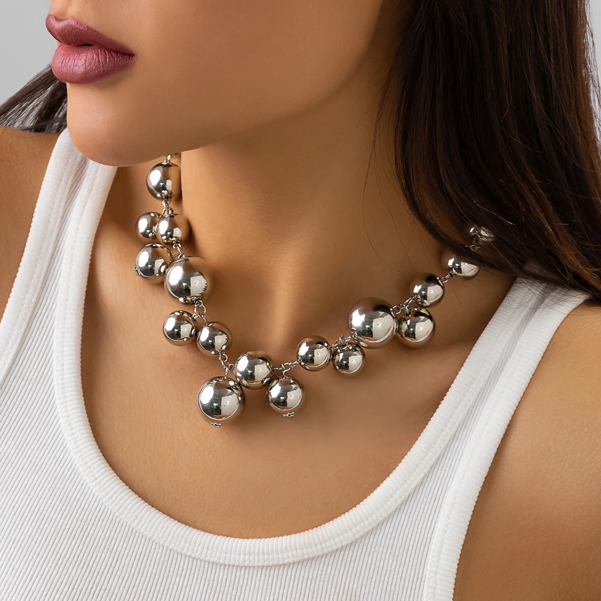 Chunky Acrylic Ball Bead Choker – Exaggerated Grunge Statement Necklace