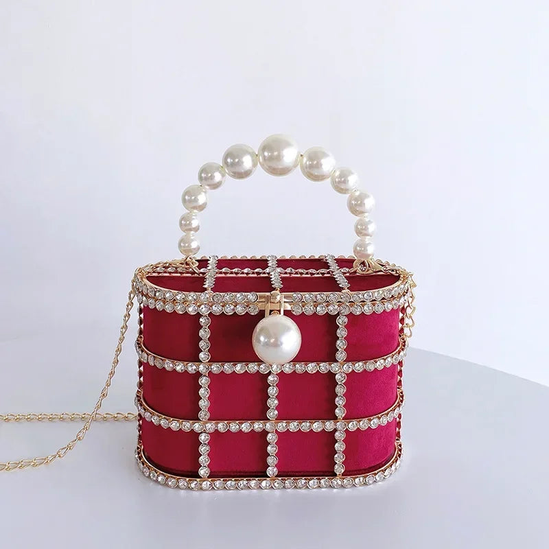Luxe Pearl & Diamond Metallic Evening Bag