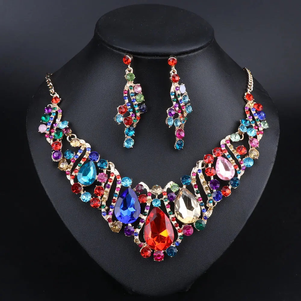 Crystal Gold Bridal Jewellery Set – Necklace & Earrings