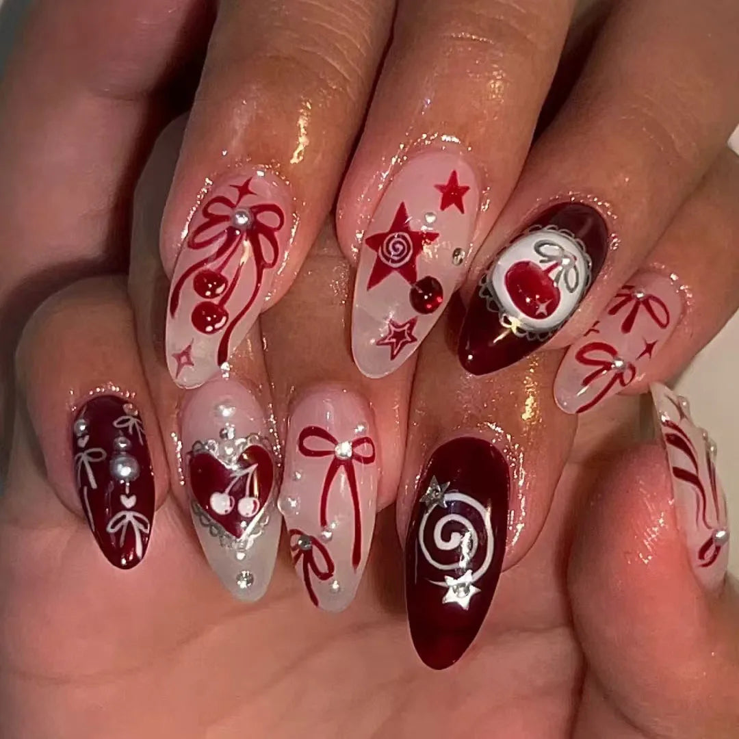 3D Love Glitter Pink Almond Press-On Nails (24pcs)