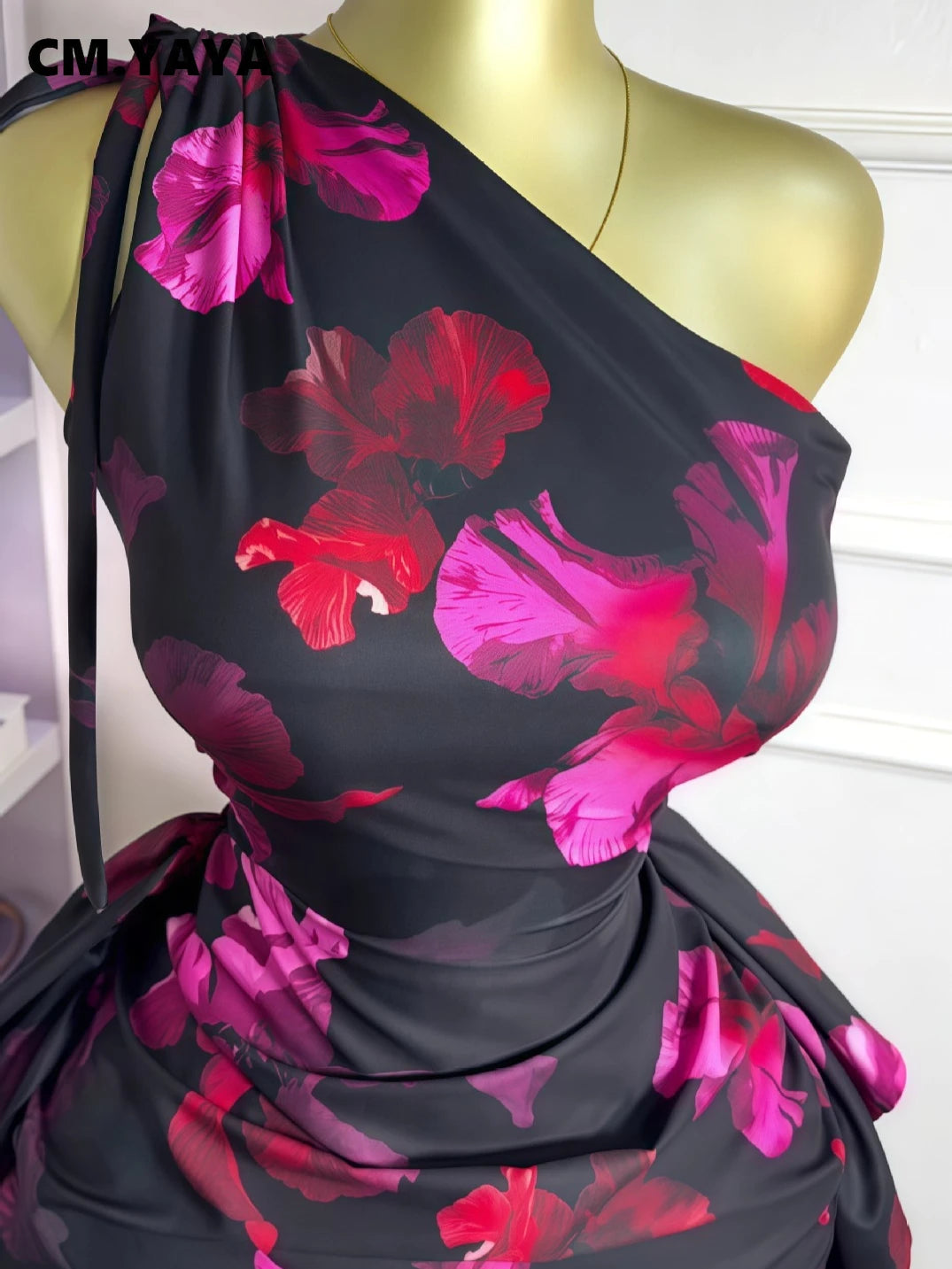 Floral One-Shoulder Ruched Maxi Dress